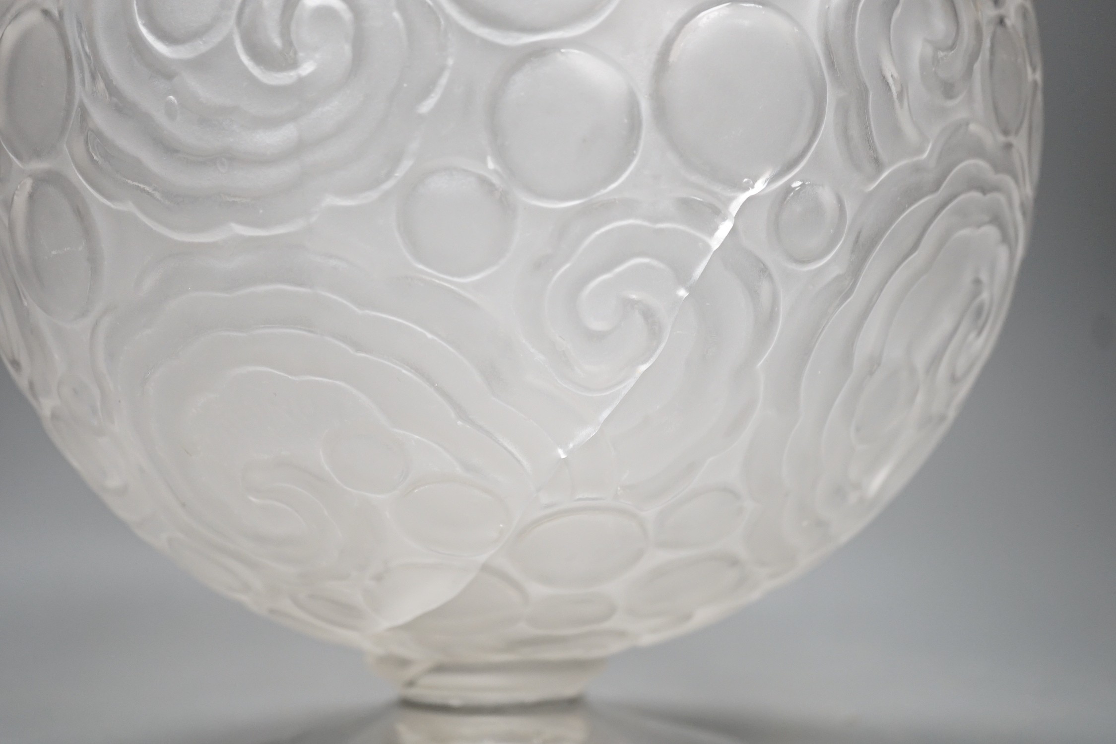 A Sabino etched glass globular vase / table lamp, signed Sabino, France, Height 31cm